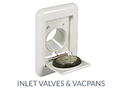 inlet valves and vacpans for central vacuum cleaners